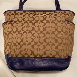 Coach Park Signature Carrie Tote Khaki Indigo